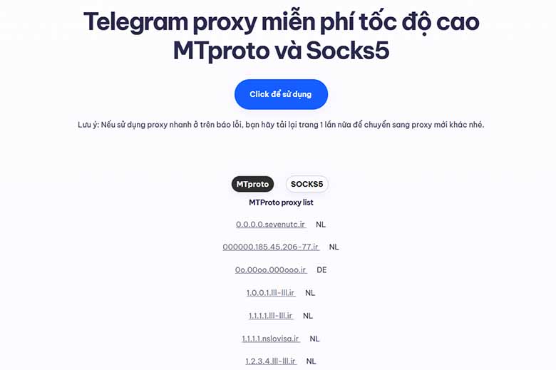 Teleproxy.org chia sẻ list Telegram proxy miễn phí