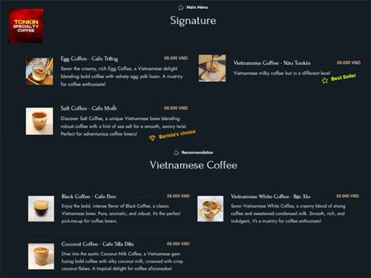 Tham khảo giá cà phê trứng tại Tonkin Coffee