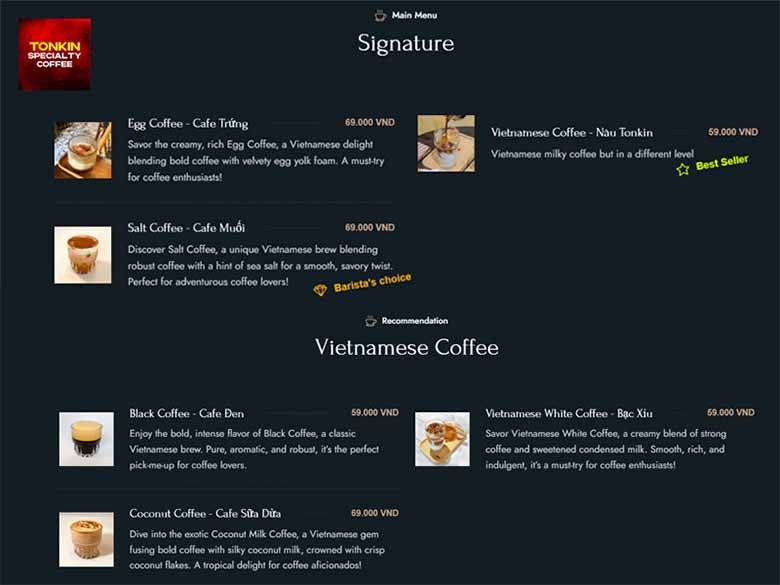 Tham khảo giá cà phê trứng tại Tonkin Coffee
